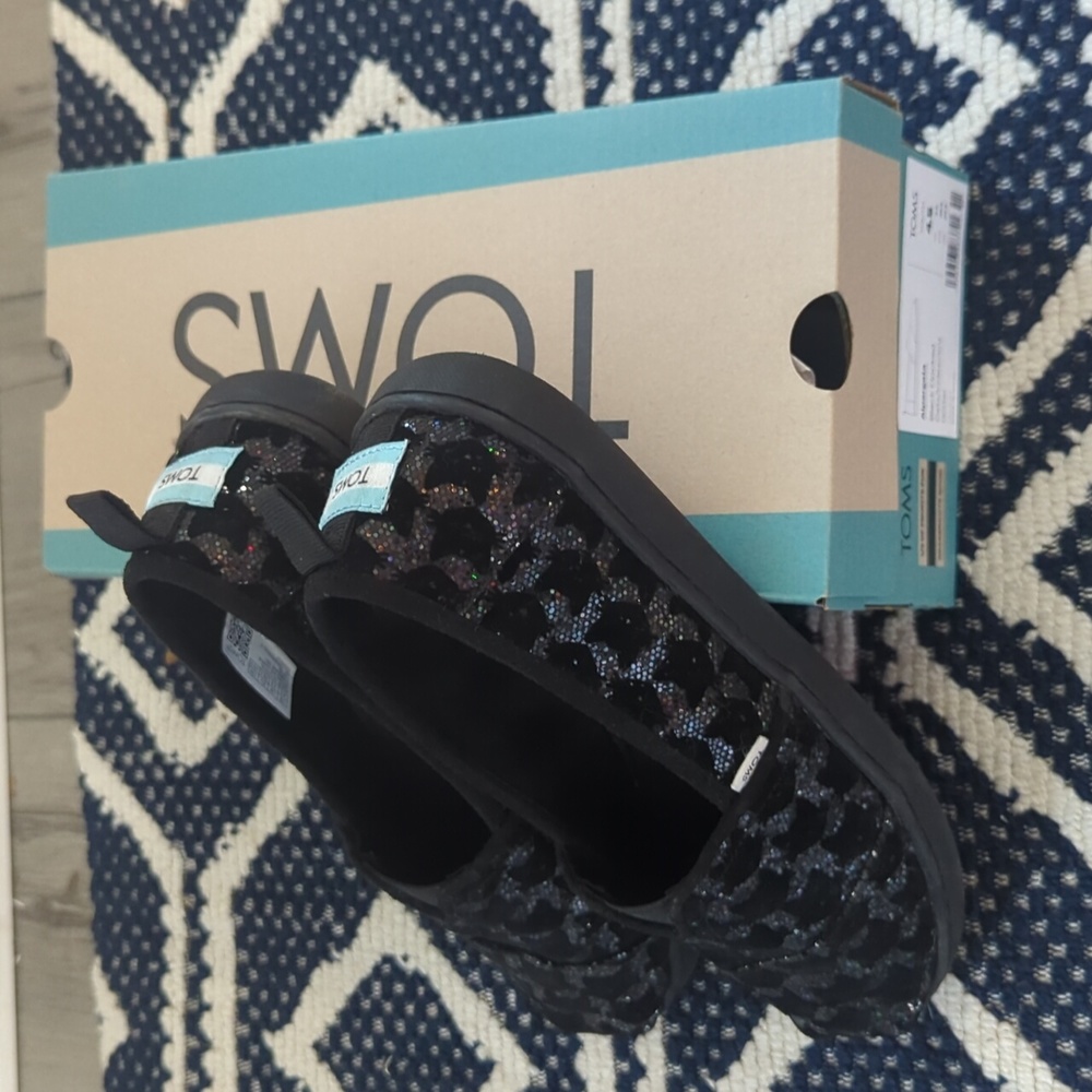 Girls TOMS Alpargata Black Flocked Shoes